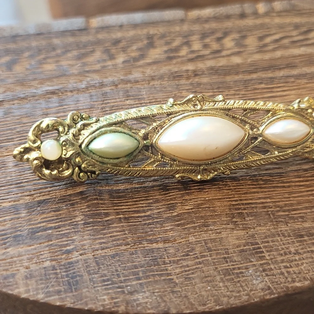 Vintage Vtg Gold Tone & Simulated Pearl Brooch Pins - Picture 10 of 10